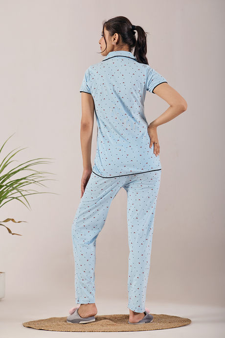 Sweet Moon Knit Cotton Pyjama Set - Baby Sky — image 2